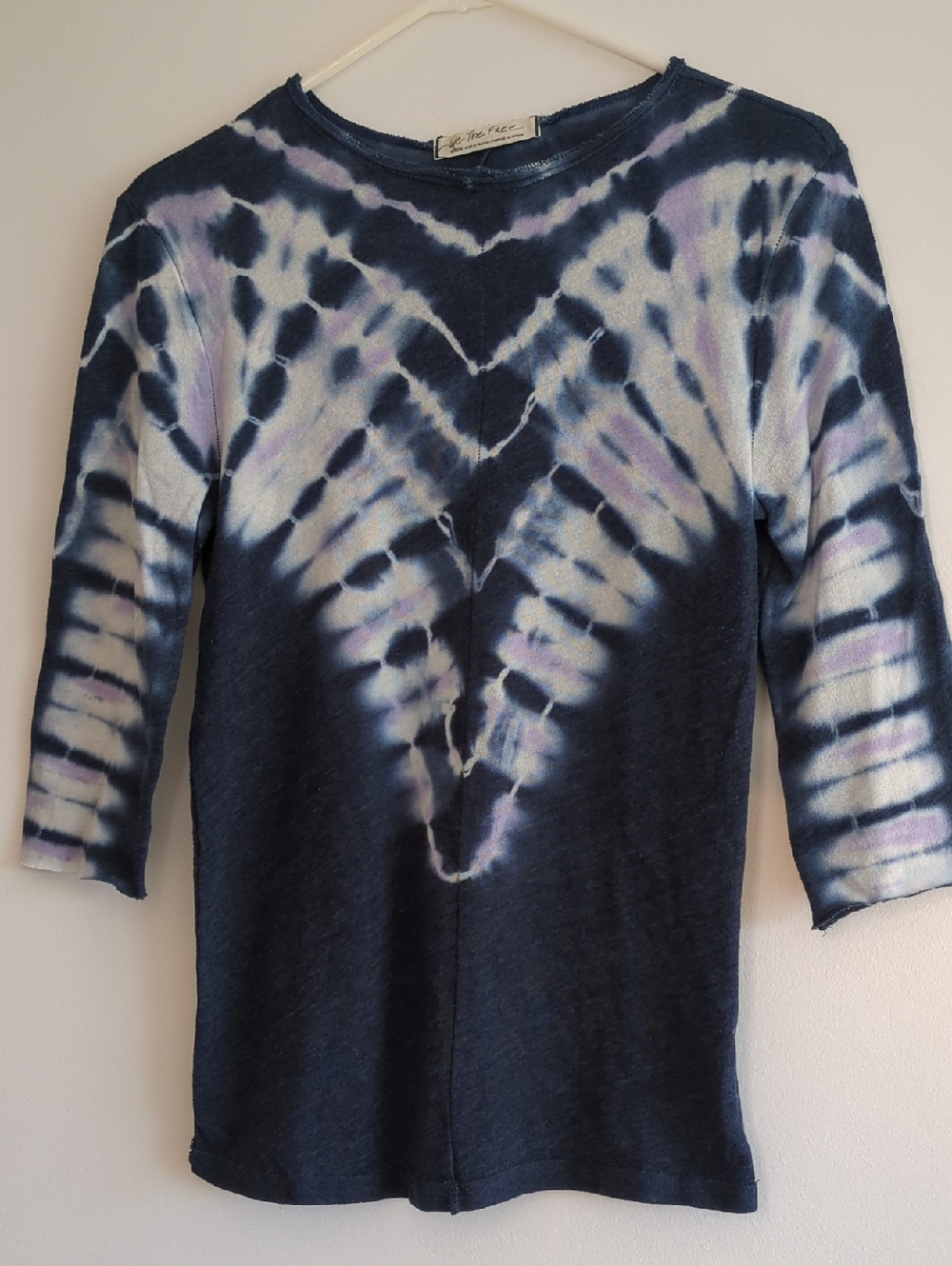 We The Free | Navy Tie Dye Knit Top 3/4 Sleeves | M  Free People